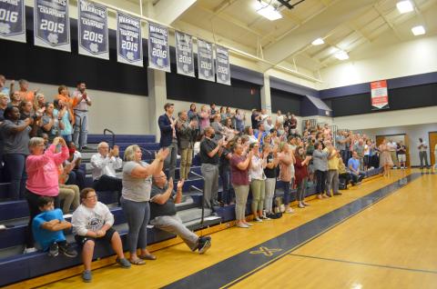 Teachers and others in the crowd of the Sept. 30 meeting applauded in a show of support for School Superintendent Dr. Laurie Burkett and the White County Board of Education. (Photos/Stephanie HIll)