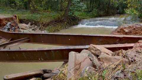 Shown are the bridge remnants on Airport Road on Oct. 12, 2020, not long after being washed out.
