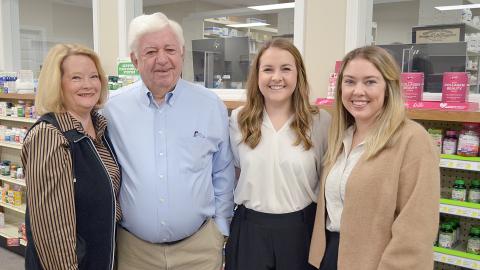 Shown in the inset, from left, at Cleveland Drug Company are Ruth and Ray Black, with new owners Haley Thomas and Marci Brown. (Photo/Wayne Hardy)