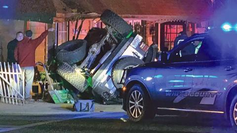 A suspect’s Jeep Wrangler flipped at the Cleveland square after a pursuit by law enforcement. (Photo courtesy Katie Perkins)