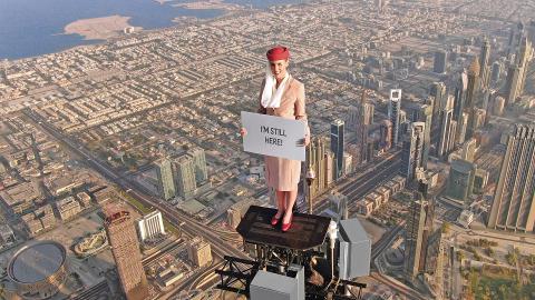 Nicole Smith-Ludvik is shown standing on a platform atop the Burj Khalifa – the world’s tallest building – in Dubai. The former White County resident has gained global attention for the stunt, which was part of an ad campaign for Emirates airlines. (Photos courtesy Emirates)