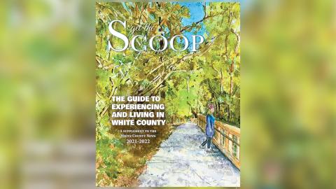 Cover of the 2021-2022 Get the Scoop magazine, featuring a view of the Helen to Hardman Heritage Trail
