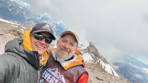 Garrett Madison (left) and Josh Garrison are shown previously on the summit of Mt. Aconcagua. (Submitted photo)