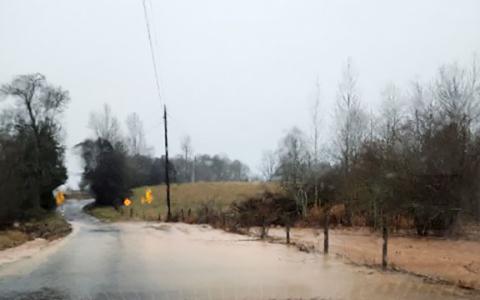Airport Road was closed due to flooding on the Post Road end Wednesday morning.  It was reopened by 11:22 a.m. (Photo/submitted by David Murphy)