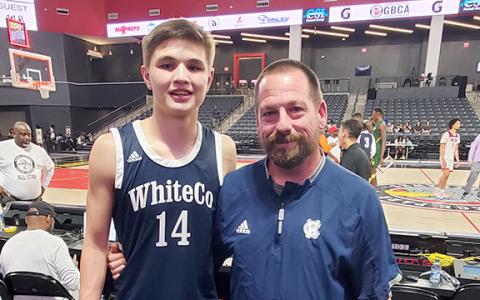 Jadon Yeh and WCHS head coach Robbie Bailey pose for a photo  following the GBCA-GACA All-Star Saturday in College Park. (Photo/Mark Turner)