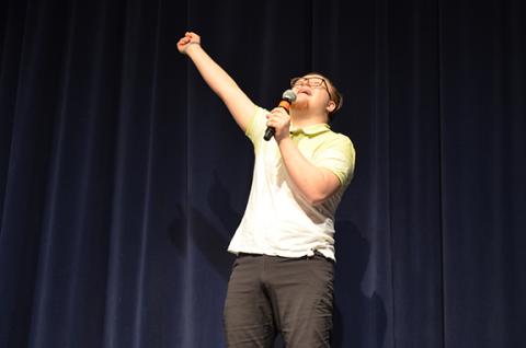 Josiah Abernathy’s energetic performance of  “I Don’t Dance” from High School Musical was a highlight of the talent show Friday night. (Photo/Samantha Sinclair)