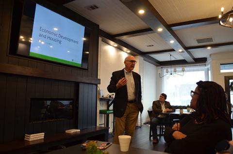 Consultant Rope Roberts shares data in his first State of Housing presentation to provide leaders with a basic understanding of the housing issues. (Photo/Samantha Sinclair)