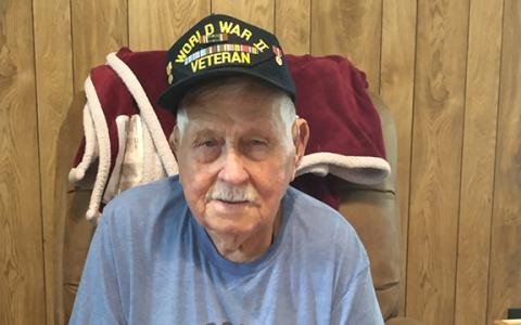 Carl Morrow celebrates his 100th birthday on Tuesday, Aug. 1. His shirt reads “it took me 100 years to look this good.” (Photo/Noah Johnson)