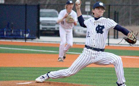 Shelton Ramey, shown during last week's scrimmage against Banks  County, gave up one run and struck out seven during the Warriors' opening game loss to East Jackson. (Photo/Mark Turner)
