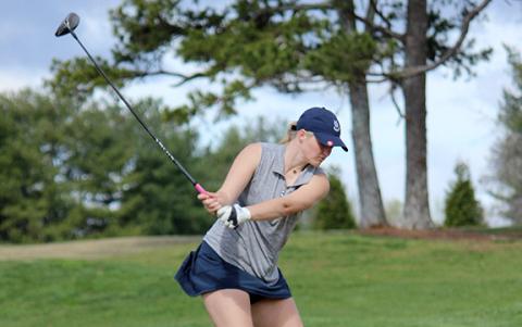 WCHS senior Aubrey Free tees off during the Spring Swing last Saturday in Clarkesville. (Photo/Mark Turner)