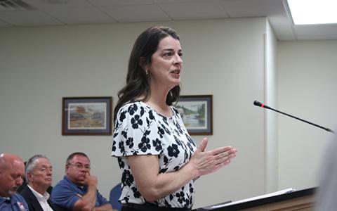 Northeast Georgia Regional Library System Director Delana Knight speaks before the Board of Commissioners during their meeting on Monday, April 1. (Photo/Eric Tiongson)