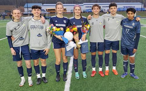 WCHS seniors soccer players recognized Tuesday night were, from left, AJ Hicks, Preskitt Castleyberry, Briana Blihovde, Adelynn Knight, Thad Gensler, Cohen Cantrell and Bryan Lozada. (Photo/Mark Turner)