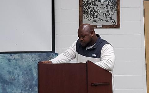 Carolos Lowery fights tears as he speaks about the make up of the selection committee. (Photo/Samantha Sinclair)