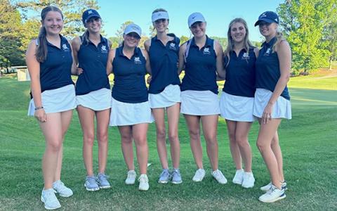 The Lady Warriors' contingent for the Class AAA state tournament consists of, from left, Addison Schindler, Billi Kayl Allison,  Cameron Kimsey, Layne Graham, Aubrey Free, Emma Rogers and Maddie Kate Hall.  (Photo/WCHS Golf)