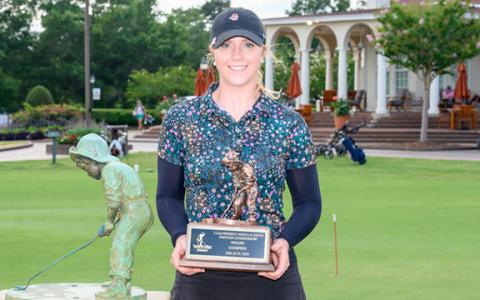 WCHS graduate Catie Craig shows off  the Putter Boy trophy after winning the North & South Amateur title in June. (Photo/Sandi Craig and Pinehurst.com)