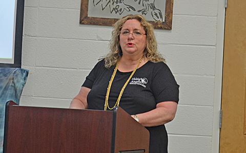 Susie Murray, who has a child at White County High School, shares her suggestions for school safety at the White County Board of Education meeting Tuesday morning. (Photo/Samantha Sinclair)