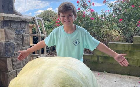 Drew Eason poses with his state champion pumpkin. (Photo/submitted)