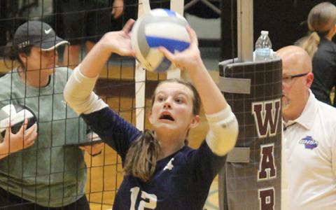 Kalynn Watkins sets a pass during the Area 6-AAA finals last week in Gainesville. (Photo/Mark Turner)