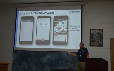 Dr. Jonathan Stripling presents information about the Centegix system at the White County Board of Education meeting Monday. (Photo/Samantha Sinclair)