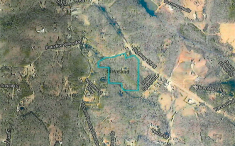 An overhead view of the land re-zoned by the county, with the Lomaxes' land highlighted. (Photo/White County)