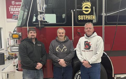Cleveland Firefighters Bo Medlock, Michael Armor and Seth Weaver got a look at the new truck at Sutphen’s headquarters in Amlin, OH a few weeks earlier.