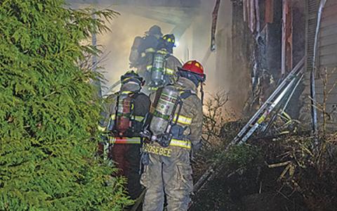  Lieutenant Shad Sosebee and the White County fire services team work to quell the weekend fire.
