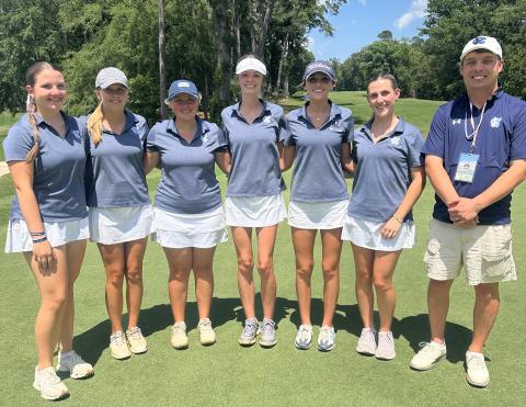 The White County High School girl's golf team posted a third place finish at the Class AAA state golf tournament earlier this week. The Lady Warriors have finished in the Top 3 at the state tournament four times in the past five years. Members of the team are, from left, Addison Schindler, Maddie Kate Hall, Cameron Kimsey, Layne Graham, Billi Kayl Allison, Emma Rogers and head coach Jay Stowe. (Photo/WCHS Golf)