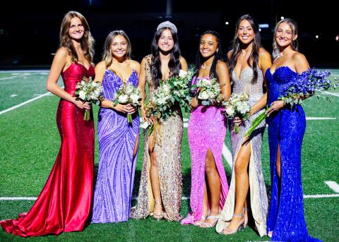 The Queen and the Court: The members the White County High School Homecoming Court are, from left, Caroline Tatum, Katie Nanney, Homecoming Queen Shalyn Vandiver, Asia Moss, Tyla Nix and Miss Warrior Emma Windham. STACI SULFOFF /WCN