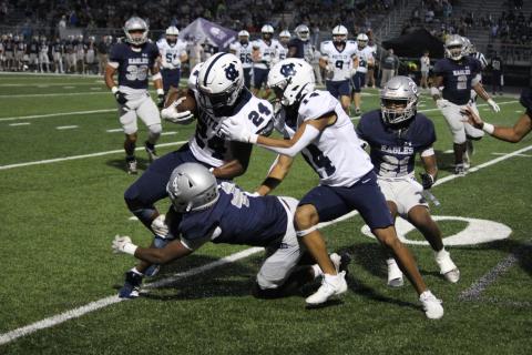 Noel Lammers battles for some yardage during the non-region game with East Jackson last Friday in Commerce. MARK TURNER /WCN