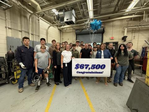 White County School System leaders, White County High School administrators, metals instructor Mark Adams and welding students celebrate a Top State for Talent Grant award this week. SUBMITTED 
