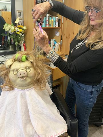 Debra Meadow gives Cunningham a make-over. SUBMITTED
