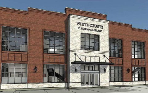 A sketch of what the proposed library’s exterior would look like. FILE