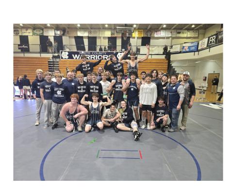 The Warriors celebrated moments after securing a state tournament berth last Saturday at the Region 6-AAA tournament in Cleveland. The Warriors beat North Hall in the match for second place to earn the state spot along with Dawson County, the 6-AAA champions. MARK TURNER/WCN