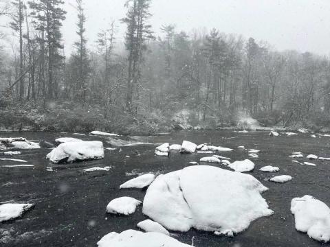 Donnie Filaski photographed river rocks capped with snow. 