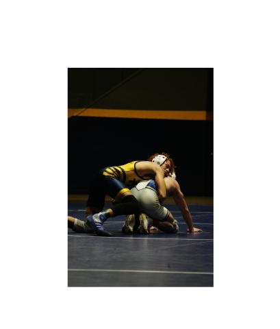 Tyler Ramos, top, was the runner-up at 125 pounds at the AAC tournament. TMU ATHLETICS/SPECIAL