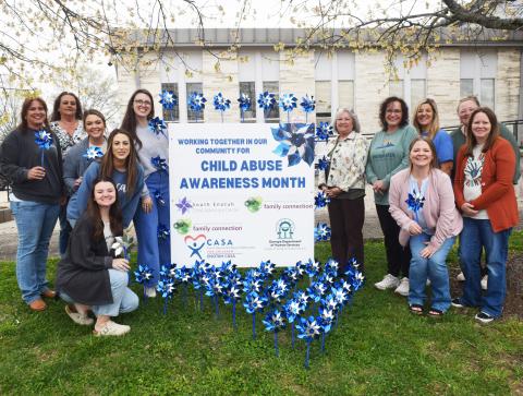 April is Child Abuse Prevention Month. On Monday, representatives from the Child Advocacy Center, White County Family Connection, Division of Family and Children’s Services (DFACS) and Enotah Court Appointed Special Advocates (CASA) planted pinwheels in front of the White County Courthouse in Cleveland.  The pinwheels symbolize the carefree childhood that every child deserves. The sign promotes child advocacy and support for families this month.  DENISE ETHERIDGE/WCN