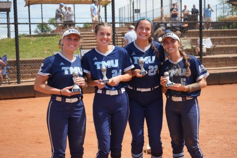 Truett McConnell softball players, from left, Grace Folds, Elizabeth Bennett, Rylee Walker and Emma Skipper were named to the AAC All-Tournament team for the Lady Bears' run to tournament title. TMU ATHLETICS/SPECIAL