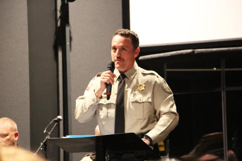 SRO Travis Ramey with the White County Sheriff's Office welcomes attendees to the WCJLEA Week 2 graduation. PHOTOS BY CARLY HENDERSON/WCN