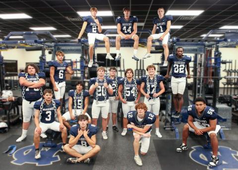 The senior members of the WCHS football team are, seated from left, Chris Nunnally, Casey Crane, Reese McGuire, Kody Tuhey and Josiah Williams; standing, Cayden Ashworth, Savion Anderson, Jack Johnson, Jbo Kastner, Mikey Moreno, James Hart and DeMarcus Wilds; top, Zach Godfrey, Sam Harkins and Gaines Clark. WCHS Football Preview cover photo by Staci Sulhoff/Special
