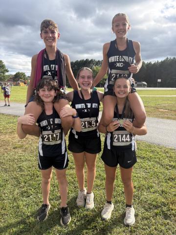 The middle school program had five runners place in the Top 10 at the NGML championships last week in Ellijay. Shown are, bottom from left, Jace Caudell, Wynn Whitlark and Lizzie Parker; top, Callen Fain and Jules Harris.  WCMS XC/SPECIAL