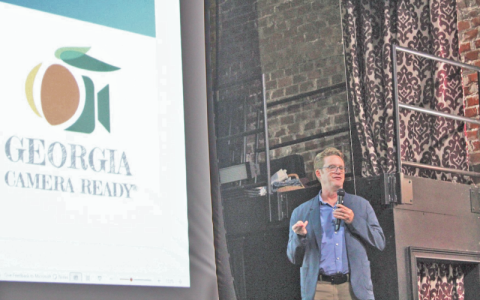 Georgia Film Office Project Manager Craig Dominey addressed members of The Northeast Georgia Mountain Travel Association during an August seminar at The Holly Theatre. “We always encourage community involvement with our industry. If we don’t know what you have, we can’t promote you. That’s the bottom line,” Dominey said. PHOTO BY KEITH MURDEN