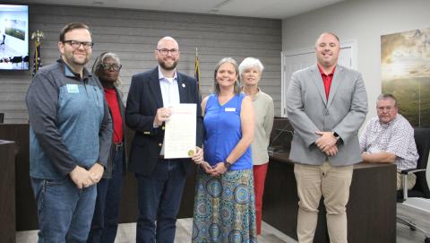 The Cleveland City Council issued a proclamation Monday, declaring October as Disability Employment Awareness Month. From left: Nyck Crumbley with Creative Enterprises, Council Member Annie Sutton, Mayor Josh Turner, Shari Kaplan with the Georgia Vocational Rehabilitation Agency, and Council Members Nan Bowen and CJ McDonald. MAE SULLENS/WCN