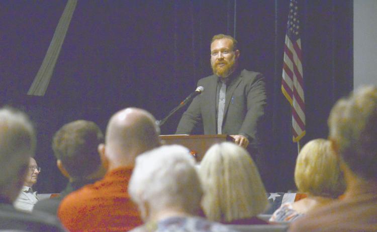 Dr. Joe Cash addresses the audience during closing remarks noting the importance of civic literacy to a healthy democracy. (Photo/Wayne Hardy)