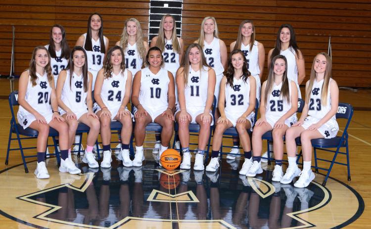Members of the White County Lady Warriors basketball team are, front from left, Chandler Weaver, Camyrn McAfee, Makenna Moose, Dasha Cannon, Maddie Futch, Kinsey Dockery, Chesnee Freeman, and Madison Adams; back row, Rachel Harris, Naomi Roberts, Naomi Crumley, Rachel Lovell, Bentley Cronic, Ellie Gearing, and Caitlyn Gailey. Not shown is Clair Beckman. (Photo/Staci Sulhoff)