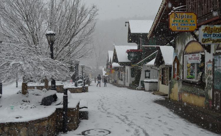 Over two days, Helen had the river flood over its banks before being blanketed with snow. (Photo/Stephanie Hill)