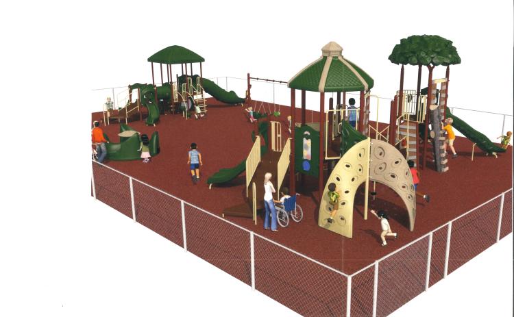 This rendering provided to the county by Playworx of Canton shows the proposed playground area. Surfacing will be pour-in-place rubber.