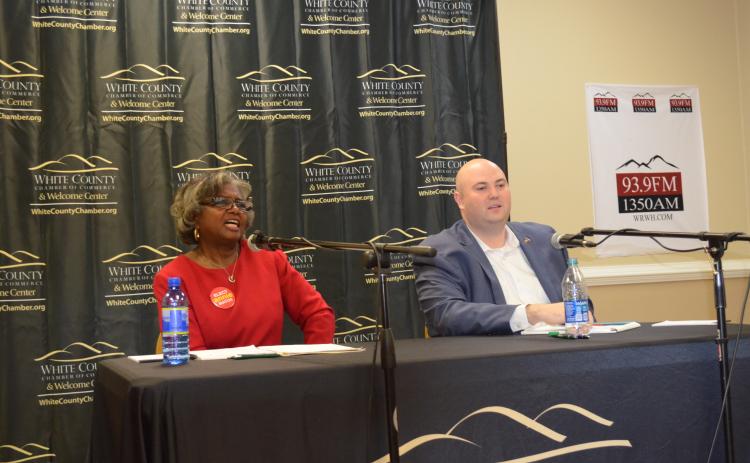 Cleveland mayoral candidates Annie Sutton and Josh Turner answered questions and greeted the public at the forum. (Photo/Stephanie Hill)