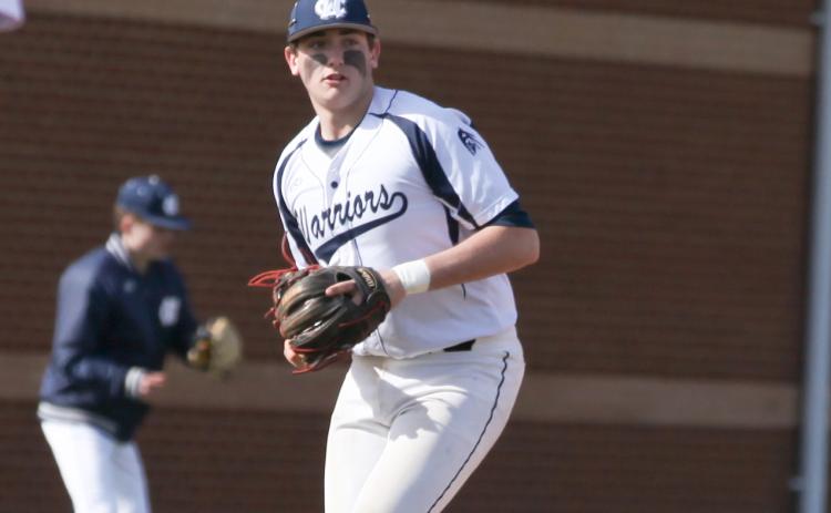Senior Riley Norton had two hits and drove in three runs in the Warriors' 4-0 win over West Hall on March 11. The game was one of the final varsity events held before the COVID-19 pandemic shut down all GHSA activities. (Photo/Staci Sulhoff)