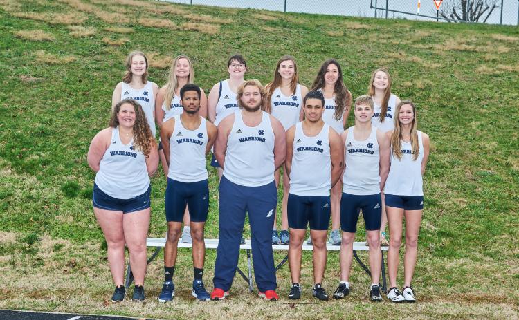 The senior members of the White County High School track team are, front from left, Evelyn Vanderbunt, Will Sampson, Jacob Anderson, Cory Ezzard, Nix Burkett, and Rachel Lovell; back row, Amelia Beckett, Alyssa Bertie, Azalee Stancel, Ellie Gearing, Kylie Johnson, and Maggie Davidson. (Photo/Staci Sulhoff)