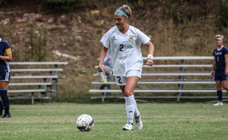 Tori Wilson, above, and the TMU soccer, volleyball, and cross country teams will only play AAC teams this fall. (Photo/TMU Athletics)